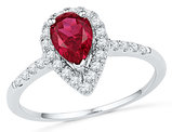 Lab Created Red Ruby Teardrop Ring 7/8 Carat (ctw) in 10K White Gold with Diamonds 1/3 Carat (ctw)