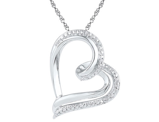 Heart Pendant Necklace in Sterling Silver with Accent Diamonds