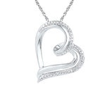 Small Heart Pendant Necklace in Sterling Silver with Accent Diamonds