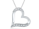 10K White Gold Heart Pendant Necklace with Accent Diamonds