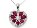 Lab Created Ruby and Synthetic CZ Heart Pendant Necklace in Sterling Silver with Chain