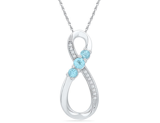 Lab Created Blue Topaz Infinity Pendant Necklace 1/4 Carat (ctw) in Sterling Silver with Accent Diamonds