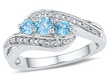 1/2 Carat (ctw) Lab-Created Blue Topaz Three Stone Ring in Sterling Silver