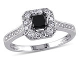 Enhanced Black and White Halo Princess Cut Diamond Engagement Ring 1/2 Carat (ctw) in 10K White Gold