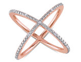 1/10 Carat (ctw) Diamond Criss-Cross Ring in Pink Plated Sterling Silver