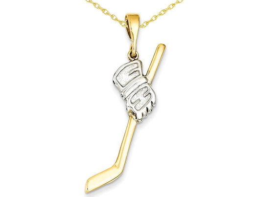 14K Yellow Gold Polished Hockey Stick Pendant Necklace with Chain