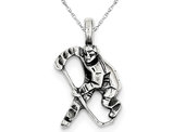Sterling Silver Antiqued Hockey Player Pendant Necklace with Chain