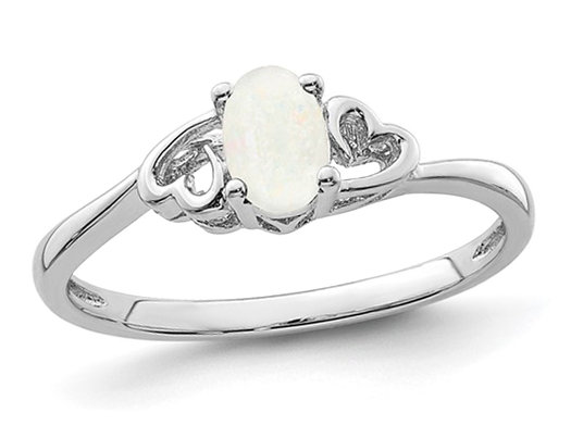 1/3 Carat (ctw) Lab-Created Opal Heart Ring in Sterling Silver 