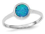 Lab-Created Blue Opal Solitaire Sterling Silver Ring