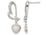 Lab-Created Opal Heart Dangle Earrings in Sterling Silver