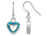 Created Synthetic Blue Opal Heart Earrings in Sterling Silver