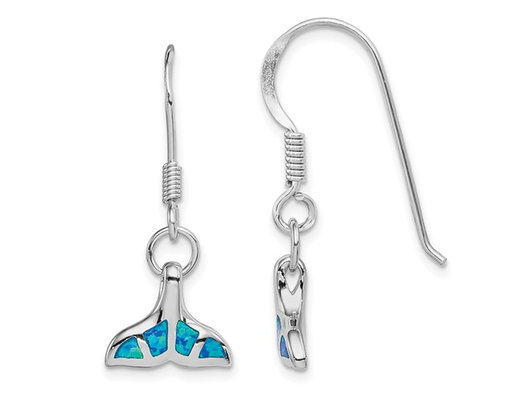 Lab-Created Blue Opal Dolphin Tail Shepherd Hook Earrings in Sterling Silver