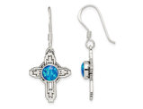 Lab-Created Blue Opal Cross Earrings in Antiqued Sterling Silver