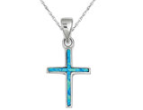 Lab Created Blue Opal Cross Pendant Necklace in Sterling Silver with Chain