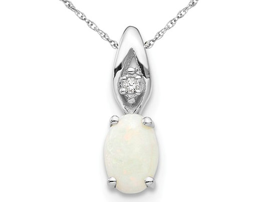 Natural Opal Pendant Necklace 1/3 Carat (ctw) in 14K White Gold with Chain