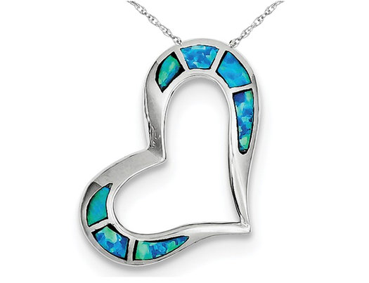 Lab-Created Blue Opal Heart Pendant Necklace in Sterling Silver with Chain