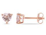 Morganite Solitaire Stud Heart Earrings 1.00 Carat (ctw) in 10K Rose Pink Gold