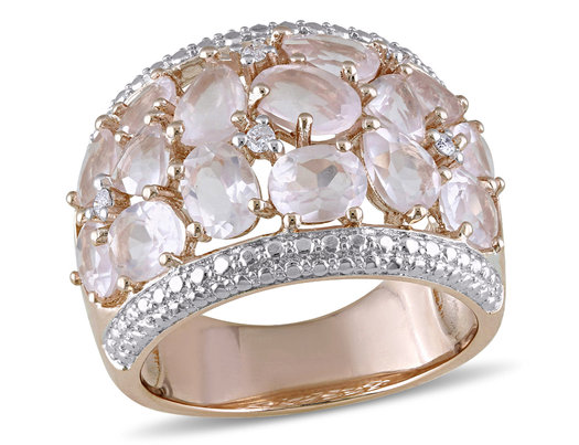 6.0 carat (ctw) Synthetic Rose Pink Quartz Ring 6 in Pink Plated Sterling Silver with Accent Diamonds