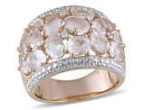 6.0 Carat (ctw) Synthetic Rose Pink Quartz Ring in Rose Plated Sterling Silver with Accent Diamonds