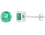 2.00 Carat (ctw) Lab-Created Green Emerald Solitaire Stud Earrings in Sterling Silver