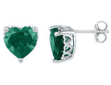 5.50 Carats (ctw) Lab Created Solitaire Emerald Heart Earrings in Sterling Silver