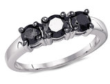 1.00 Carat (ctw) Enhanced Black Diamond Three Stone Anniversary Ring in 10K White Gold