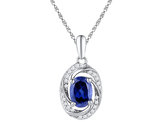 1.20 Carat (ctw) Lab-Created Blue Sapphire Drop Pendant Necklace in 10K White Gold with Diamonds/10 (ctw) and Chain