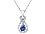 Lab Created Blue Sapphire 7/8 Carat (ctw) Drop Pendant Necklace in 10K White Gold with Diamonds 1/6 Carat  (ctw) and Chain