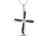 1/4 Carat (ctw I2-I3) White & Champagne Diamond Cross Pendant Necklace in Sterling Silver with Chain