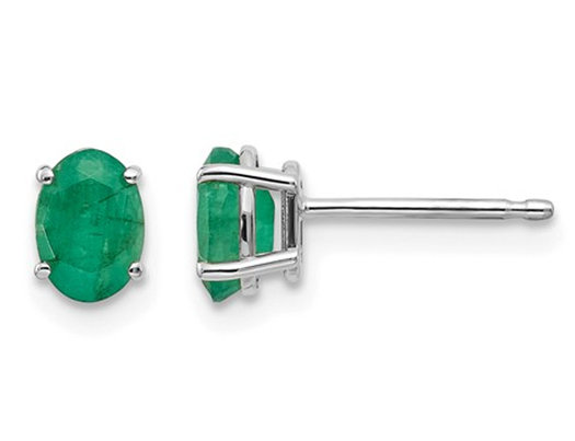 Oval Green Emerald Earrings 1/2 Carat (ctw) in 14K White Gold