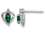 Lab Created Emerald Heart Post Earrings 2/5 Carat (ctw) in Sterling Silver