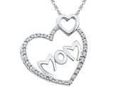 Heart MOM Pendant Necklace Sterling Silver with Chain and Accent Diamonds 1/10 Carat (ctw)