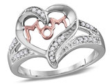 Accent Diamond Heart MOM Ring in Sterling Silver with Accent Diamonds 1/10 (ctw)