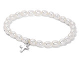 White Freshwater Cultured Pearl Stretch Cross Charm Bracelet