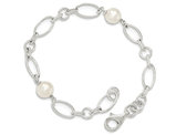 Sterling Silver Polished Link Bracelet with Freshwater Cultured Pearls