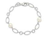Sterling Silver Polished Link Bracelet with Freshwater Cultured Pearls
