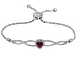 Sterling Silver Lab Created Heart Ruby Bolo Bracelet 1/2 Carat (ctw)