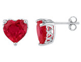 7.00 Carat (ctw) Lab-Created Heart Cut Ruby Solitaire Earrings in 10K White Gold