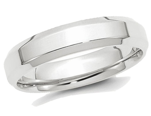 Men's Platinum with Beveled Edge 5mm Polished Wedding Band Ring