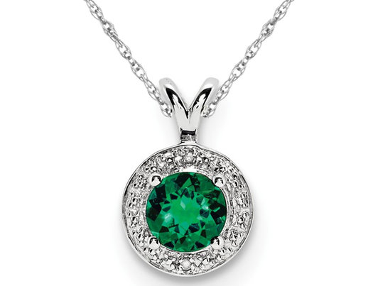 Lab Created Emerald Dangle Pendant Necklace in Polished Sterling Silver with Chain