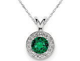 Lab Created Emerald Dangle Pendant Necklace in Polished Sterling Silver with Chain