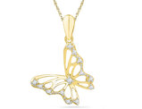 Accent Diamond Butterfly Charm Pendant Necklace 1/12 Carat (ctw)in 10K Yellow Gold with Chain