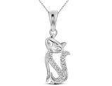 10K White Gold Kitty Cat Pendant Necklace with Accent Diamonds and Chain