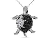 White and Black Diamond Animal Turtle Pendant Necklace 1/8 Carat (ctw I2-I3) in 10K White Gold with Chain