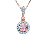 Solitaire Morganite 1/3 Carat (ctw) Drop Pendant Necklace with Diamonds in 10K Rose Pink Gold