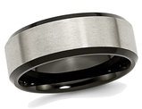 Men's Titanium 8mm Brushed Wedding Band Ring with Black Plated Beveled Edge