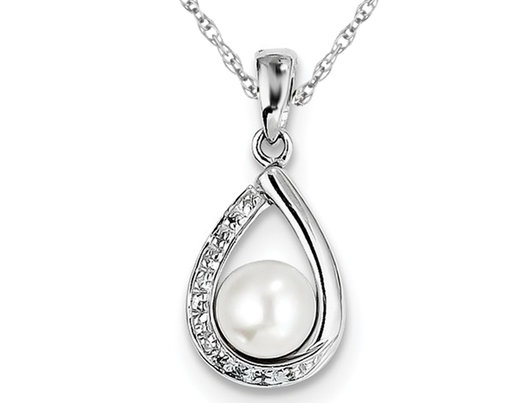 White Freshwater Cultured Pearl 6mm Teardrop Pendant Necklace in Sterling Silver with Chain