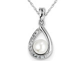 White Freshwater Cultured Pearl 6mm Teardrop Pendant Necklace in Sterling Silver with Chain