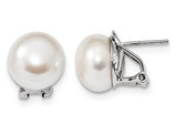 Cultured White Pearl 12-13mm Omega Back Earrings in Sterling Silver