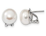 Cultured White Pearl 12-13mm Omega Back Earrings in Sterling Silver